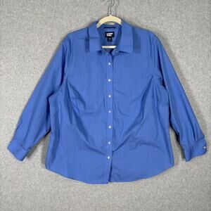 Lands End Shirt Womens 20W Blue Button Cotton‎ No Iron Broadcloth Blouse Career